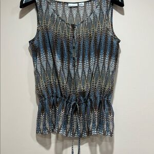 Liz Claiborne Blue and White Sleeveless Tank Top with Tie Front
